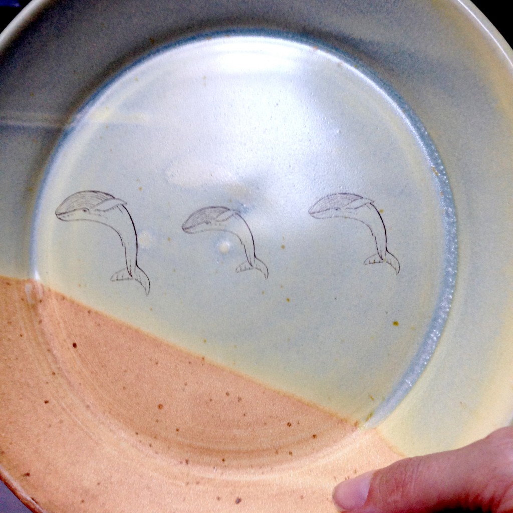 Leah's whale plate - love the repetition and the way the two glazes create perspective