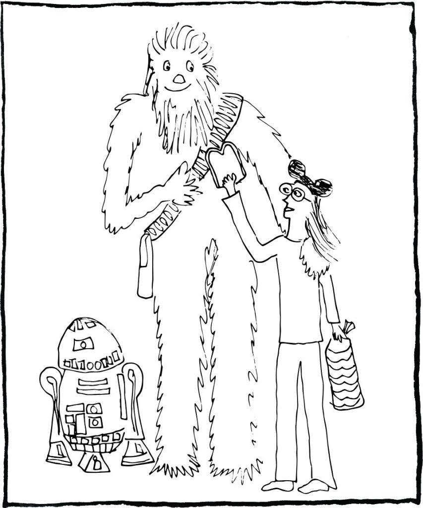 Chewbacca and R2D2 and me with a bag of peanut butter sandwiches: My father-in-law, after going to 3 different groceries, drove down from Burbank with a replacement jar (crunchy, dark roast, not no stir, in a glass jar). Papa Buster, you are the best! 