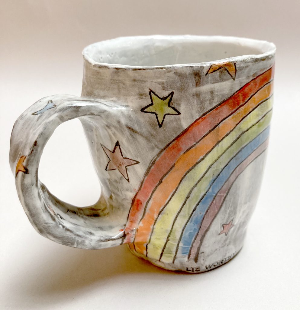 Mug with rainbow and stars (3.75" x 4.75" x 3.75")